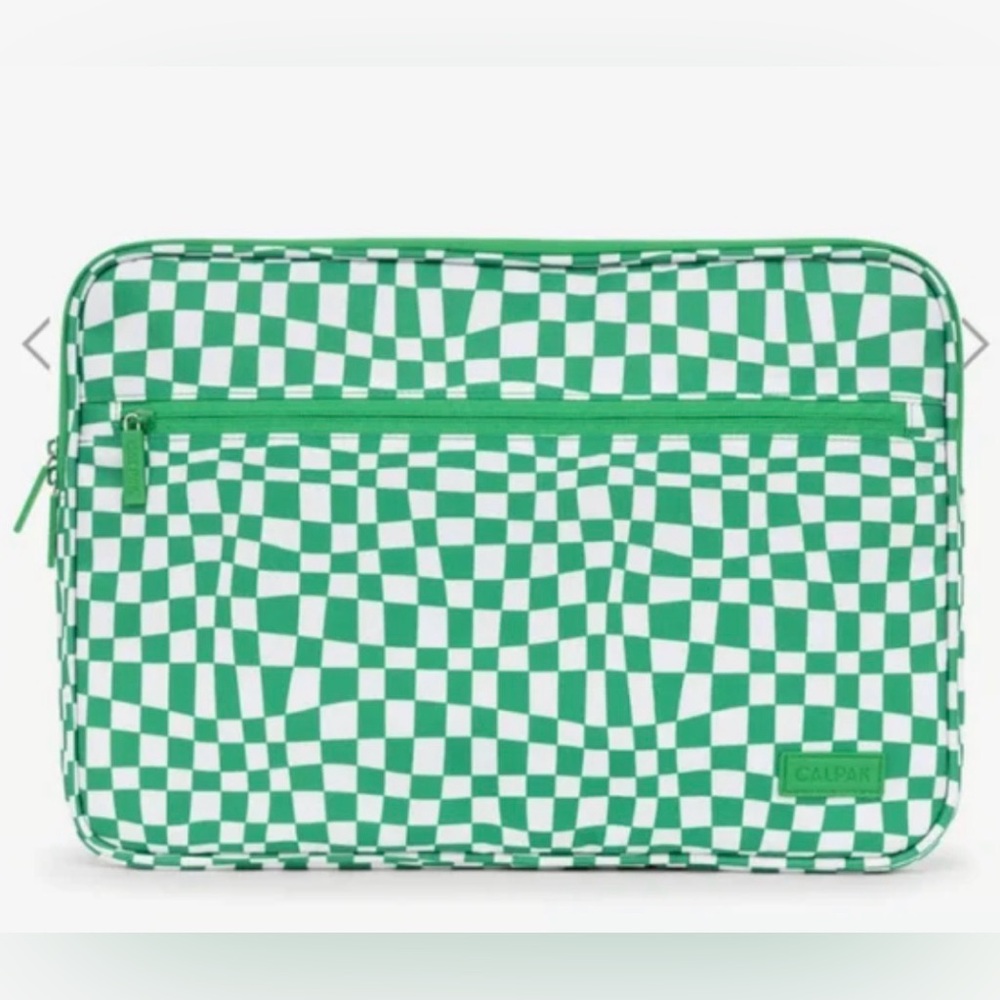 Calpak 15-17 Inch Green Padded Checkerboard Laptop Sleeve